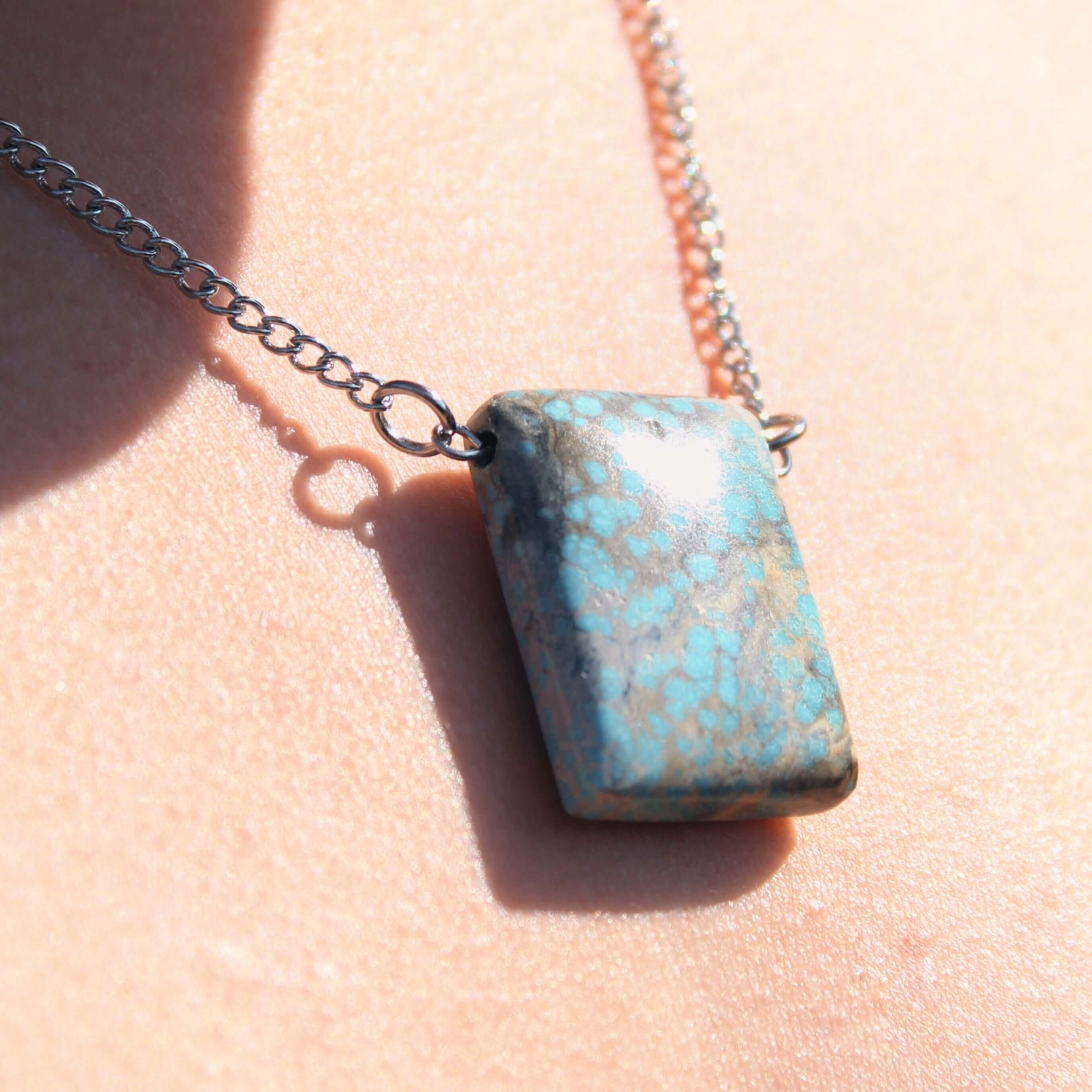 Turquoise Pendant Necklace This necklace is made with high-quality Turquoise gemstones which bring peace and alignment to the wearer. Zodiac Sign: Sagittarius. Chakras: Heart & Throat. Handmade with authentic crystals & gemstones in Minneapolis, MN.
