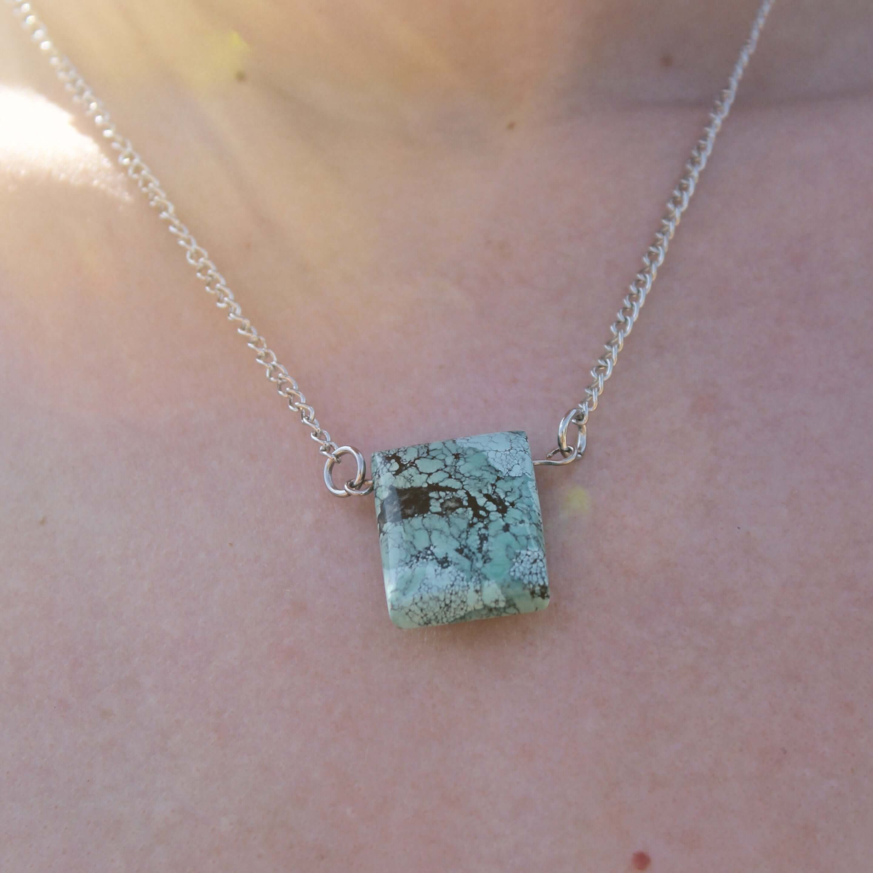 Turquoise Pendant Necklace This necklace is made with high-quality Turquoise gemstones which bring peace and alignment to the wearer. Zodiac Sign: Sagittarius. Chakras: Heart & Throat. Handmade with authentic crystals & gemstones in Minneapolis, MN.