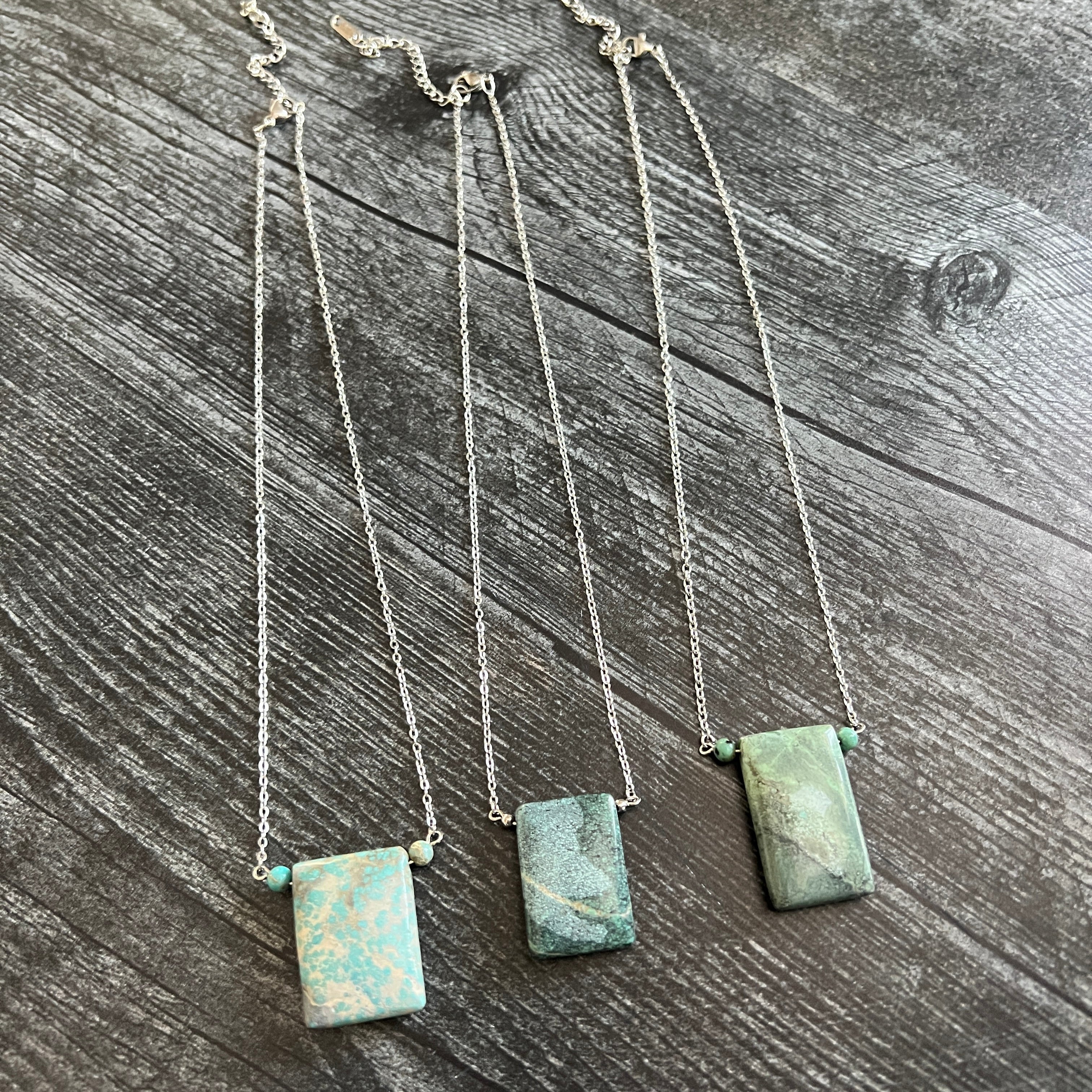 African Turquoise Rectangle Necklace | Natural Stone Jewelry