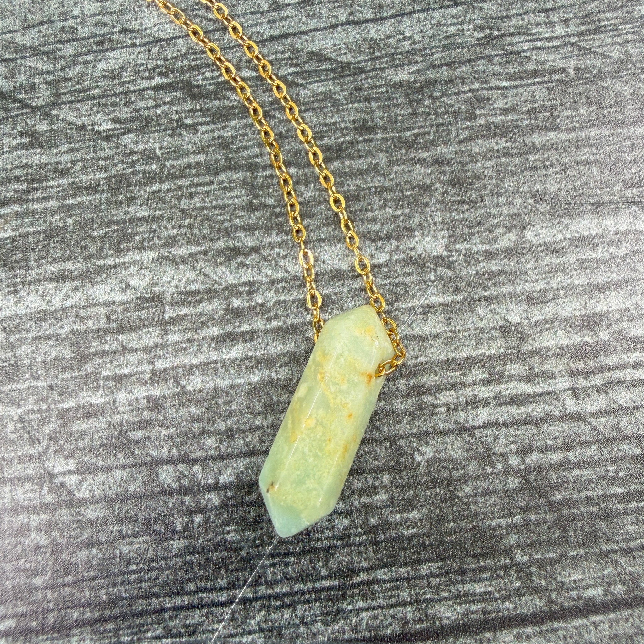 Golden Meadow one-of-a-kind Black Gold Amazonite Point Necklace on gold stainless steel chain