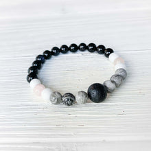 Load image into Gallery viewer, Lava Stone Focal Bracelet with Rainbow Obsidian
