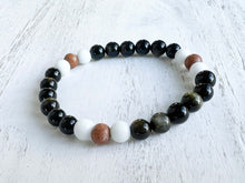 Load image into Gallery viewer, Golden Obsidian, Sandalwood, and White Jade Bracelet
