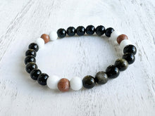 Load image into Gallery viewer, Golden Obsidian, Sandalwood, and White Jade Bracelet
