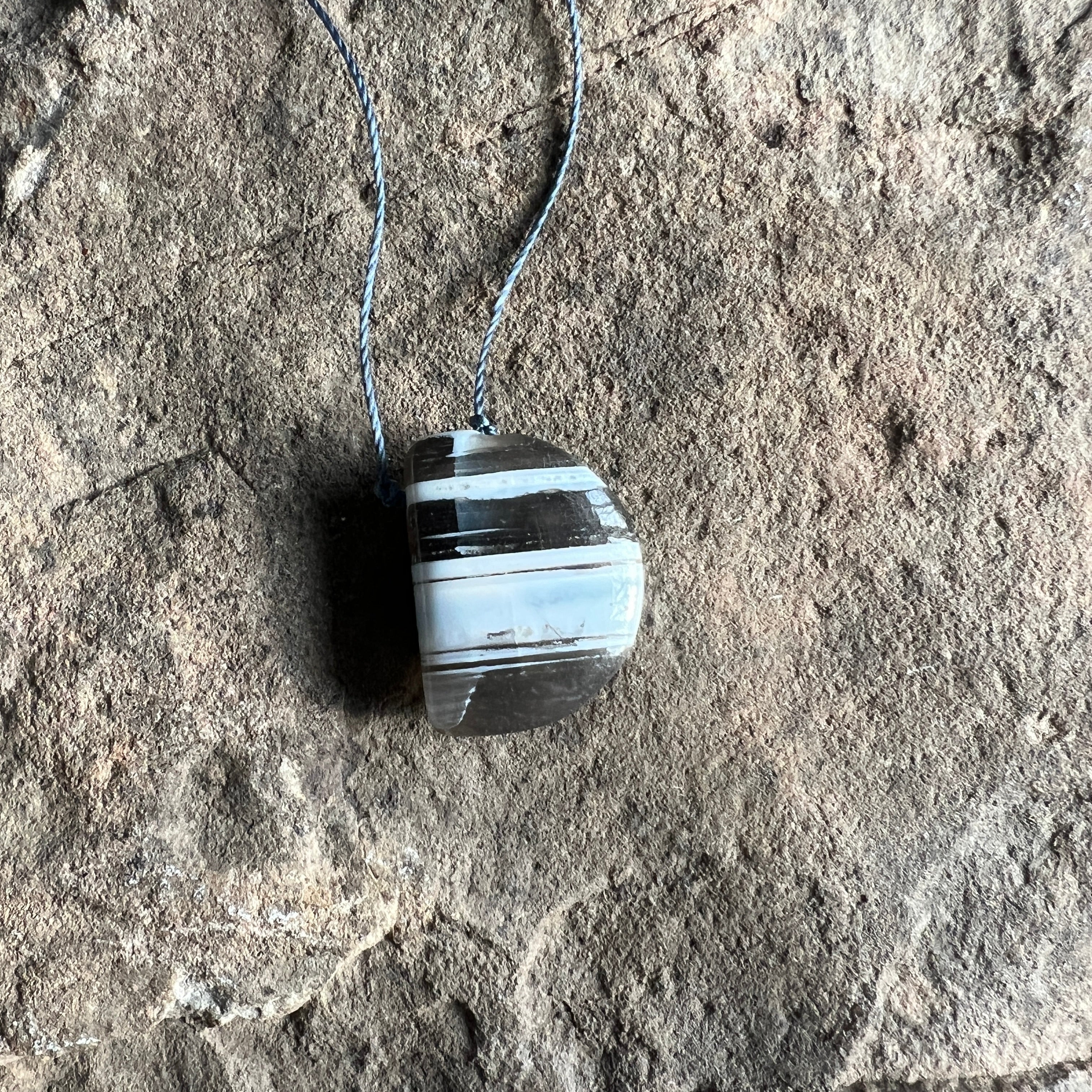 Blue Banded Opal Half Moon Necklace | Natural Ethiopian Opal Jewelry