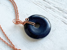 Load image into Gallery viewer, Blue Goldstone Wire Wrapped Pendant Necklace
