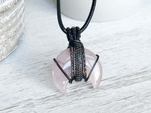 Load image into Gallery viewer, Rose Quartz Moon Wire Wrapped Pendant
