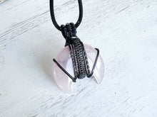 Load image into Gallery viewer, Rose Quartz Moon Wire Wrapped Pendant
