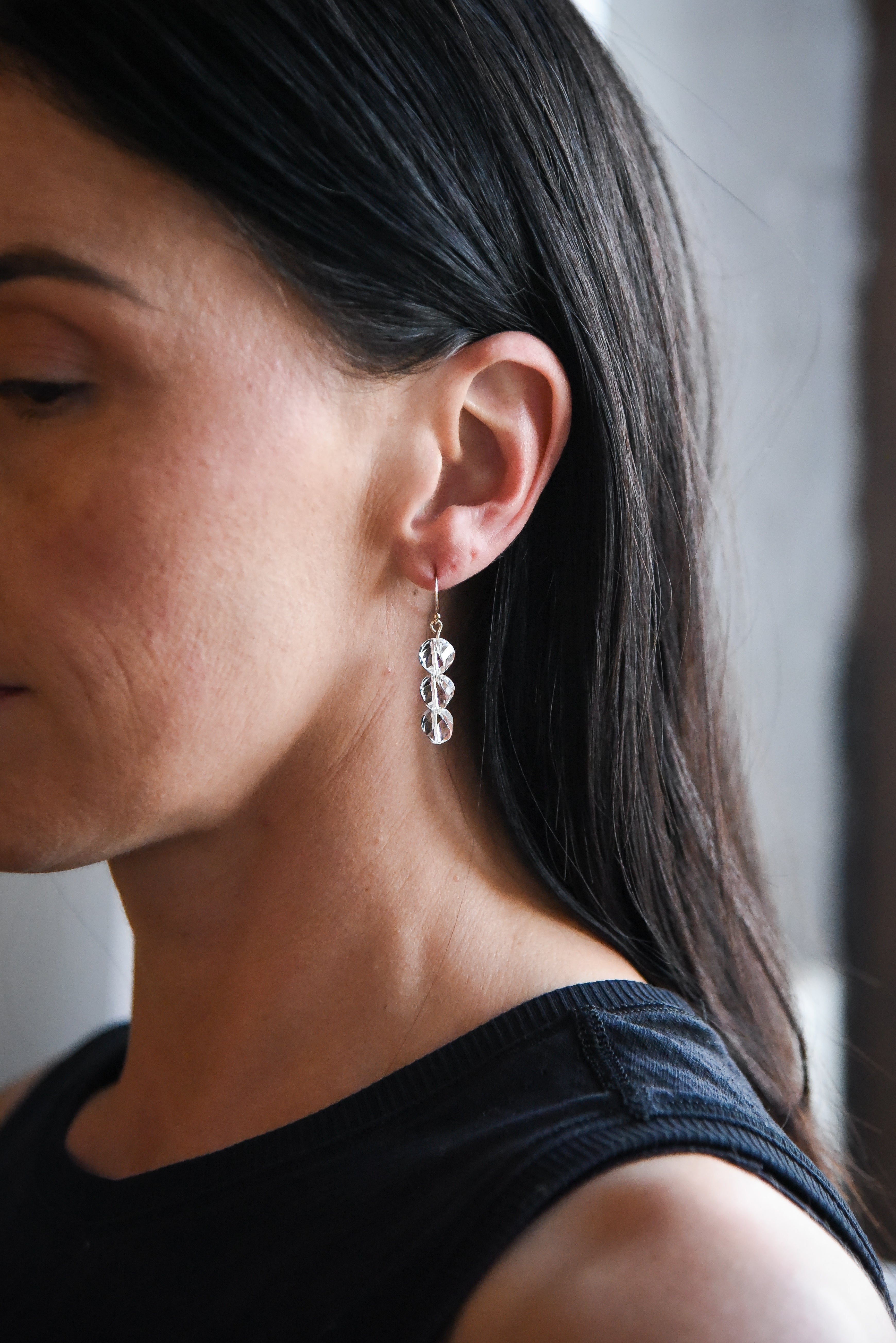 Clear Quartz Spiral Sphere Earrings