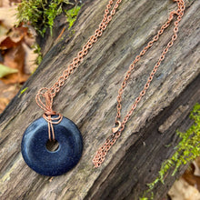 Load image into Gallery viewer, Blue Goldstone Wire Wrapped Pendant Necklace
