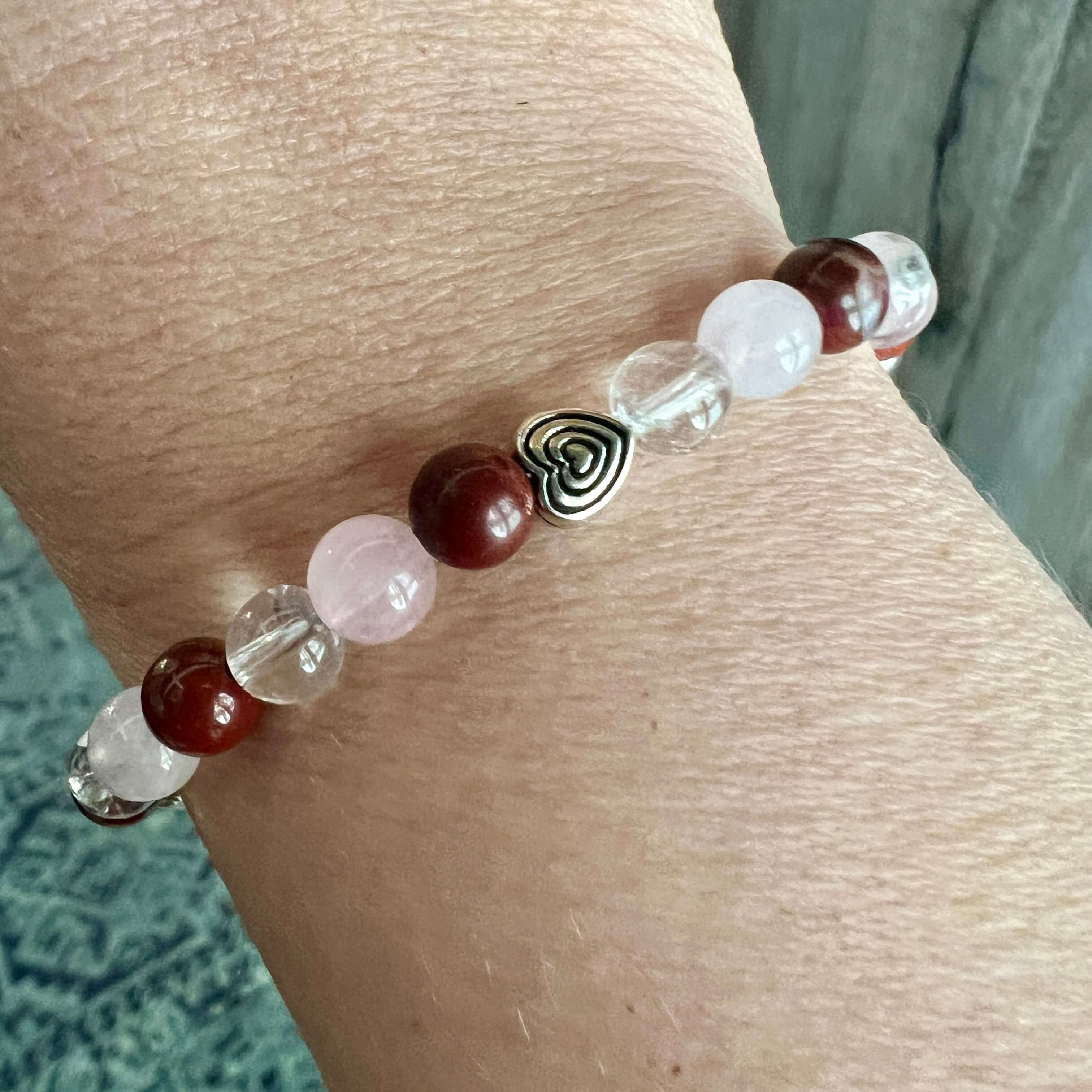 Valentine's Bracelet Spread some love this Valentine’s season with this cute bracelet made with Rose Quartz, Clear Quartz, and Red Jasper stones. The energy of these stones are full of love - for others AND for yourself! Plus the Red Jasper will help you