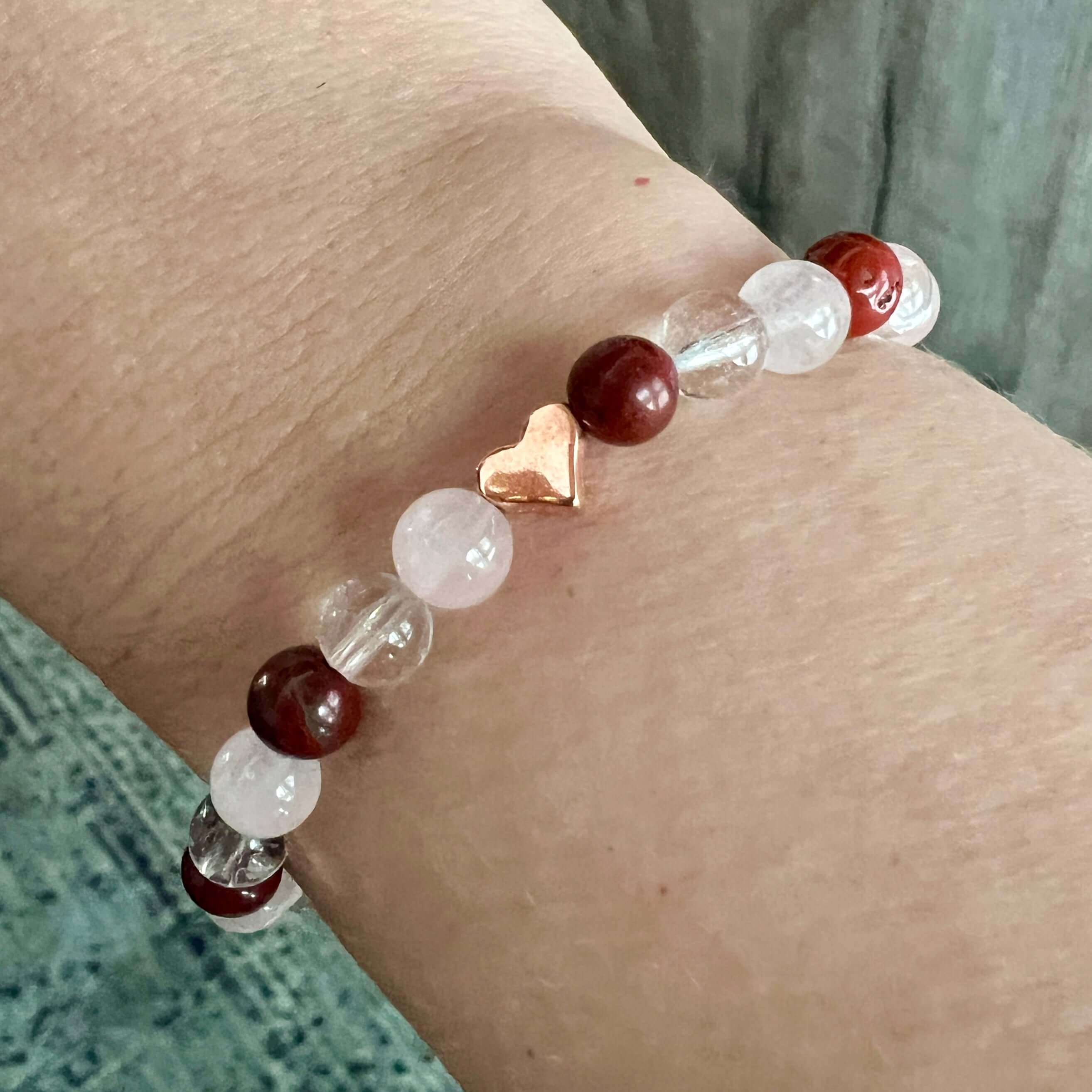 Valentine's Bracelet Spread some love this Valentine’s season with this cute bracelet made with Rose Quartz, Clear Quartz, and Red Jasper stones. The energy of these stones are full of love - for others AND for yourself! Plus the Red Jasper will help you