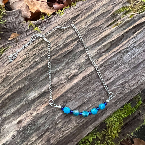 Apatite Prism Necklace This necklace is made with high-quality Apatite stones which bring clarity and spiritual guidance to the wearer. Zodiac: Gemini, Virgo & Sagittarius Chakras: Third Eye & Throat. Handmade with authentic crystals and gemstones in Minn