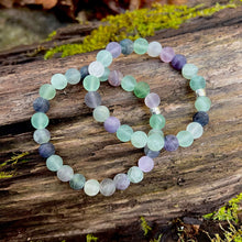 Load image into Gallery viewer, Fluorite Frosted Bead Bracelet This bracelet is made with high-quality Frosted Fluorite stones which bring intuition and stability to the wearer. Zodiac Sign: Capricorn. Chakra: Heart. Handmade with authentic crystals and gemstones in Minneapolis, MN.

