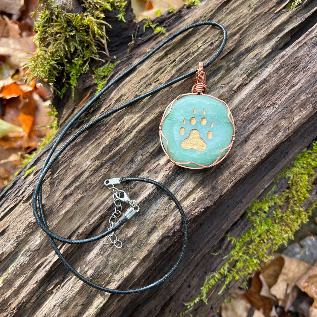 Paw Print Aventurine Wire Wrapped Pendant