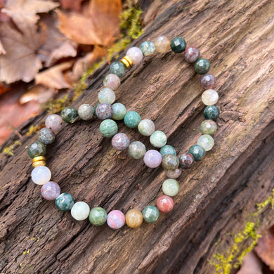 Agate Bracelet This bracelet is made from faceted Agate gemstones which bring comfort and hope to the wearer. A stone of strength, agate balances the yin and yang, the feminine and masculine energies within all of us. Due to the uniqueness of stone, your