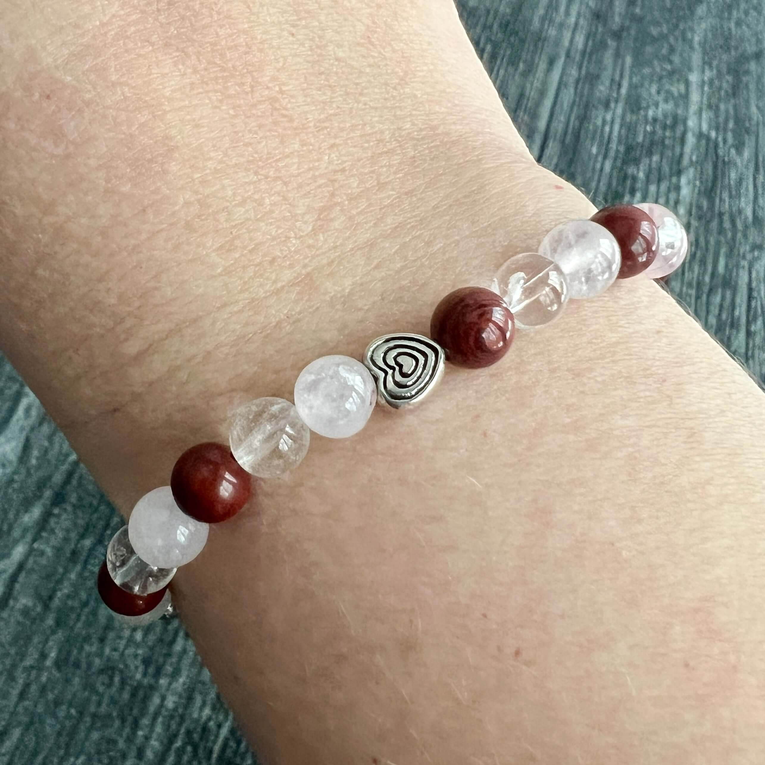 Valentine's Bracelet Spread some love this Valentine’s season with this cute bracelet made with Rose Quartz, Clear Quartz, and Red Jasper stones. The energy of these stones are full of love - for others AND for yourself! Plus the Red Jasper will help you