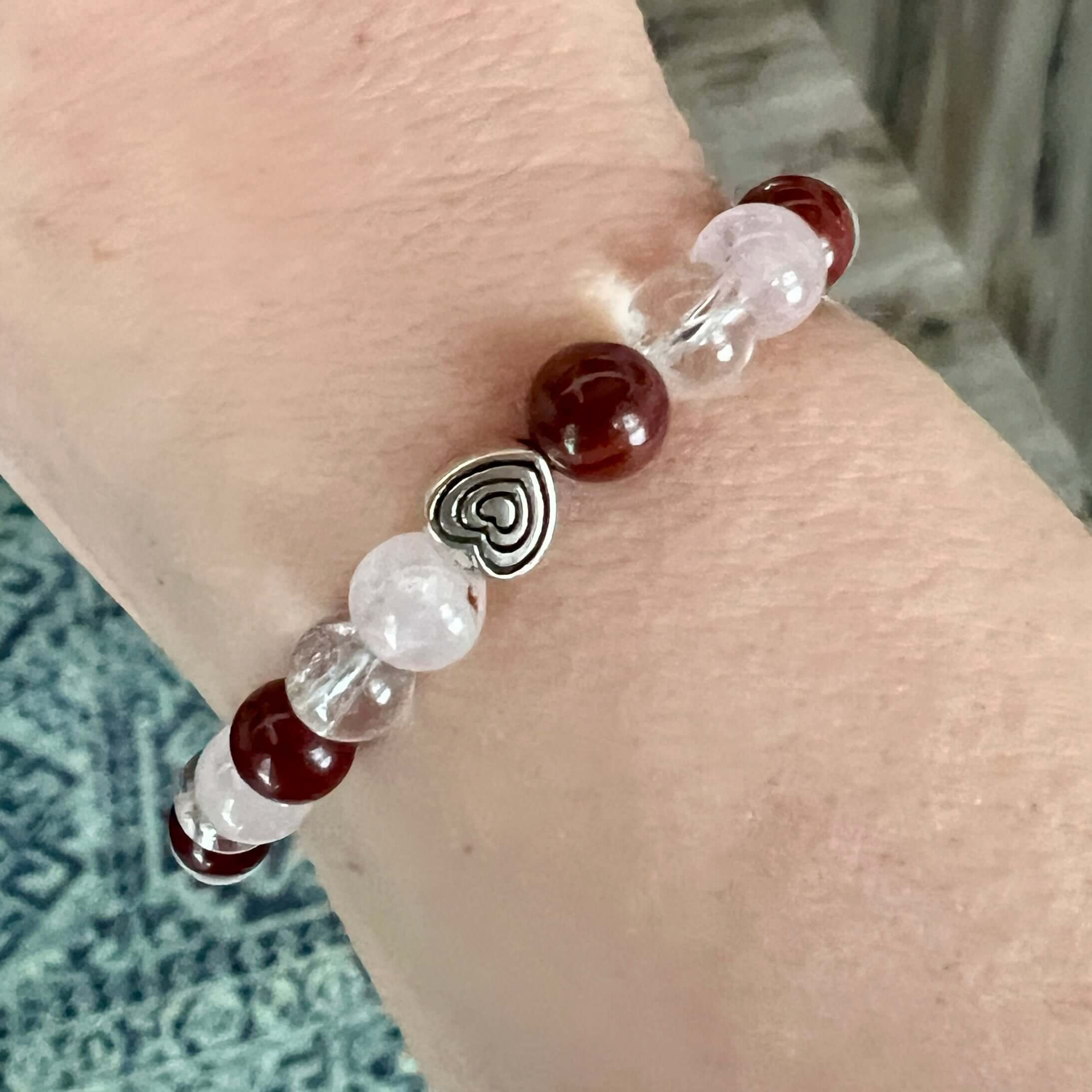 Valentine's Bracelet Spread some love this Valentine’s season with this cute bracelet made with Rose Quartz, Clear Quartz, and Red Jasper stones. The energy of these stones are full of love - for others AND for yourself! Plus the Red Jasper will help you