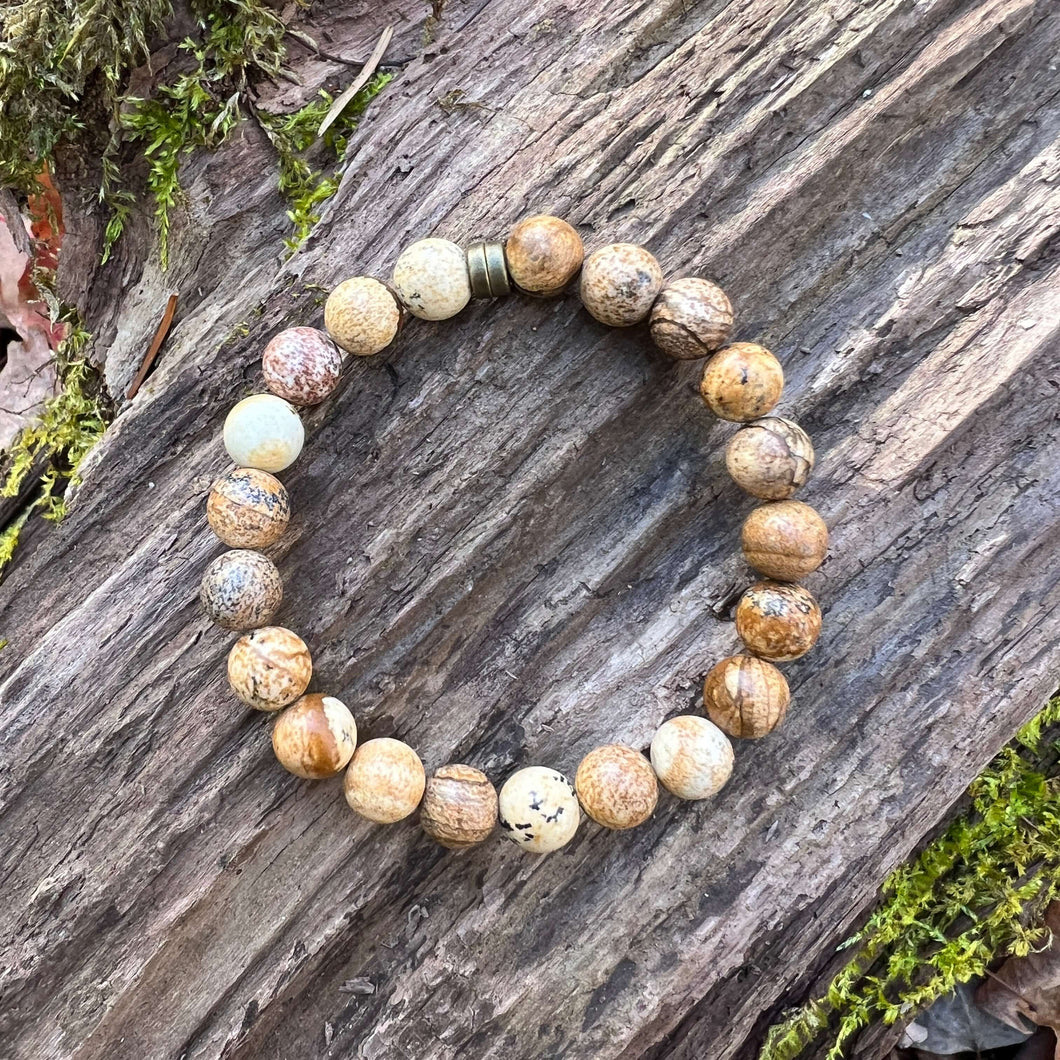 Picture Jasper Bracelet Picture Jasper is used to stimulate creative visualization. Creates harmony, balance and positive energy flow especially in business pursuits. Releases knowledge into consciousness. Zodiac Signs: Aries and Virgo Chakras: Root Mater