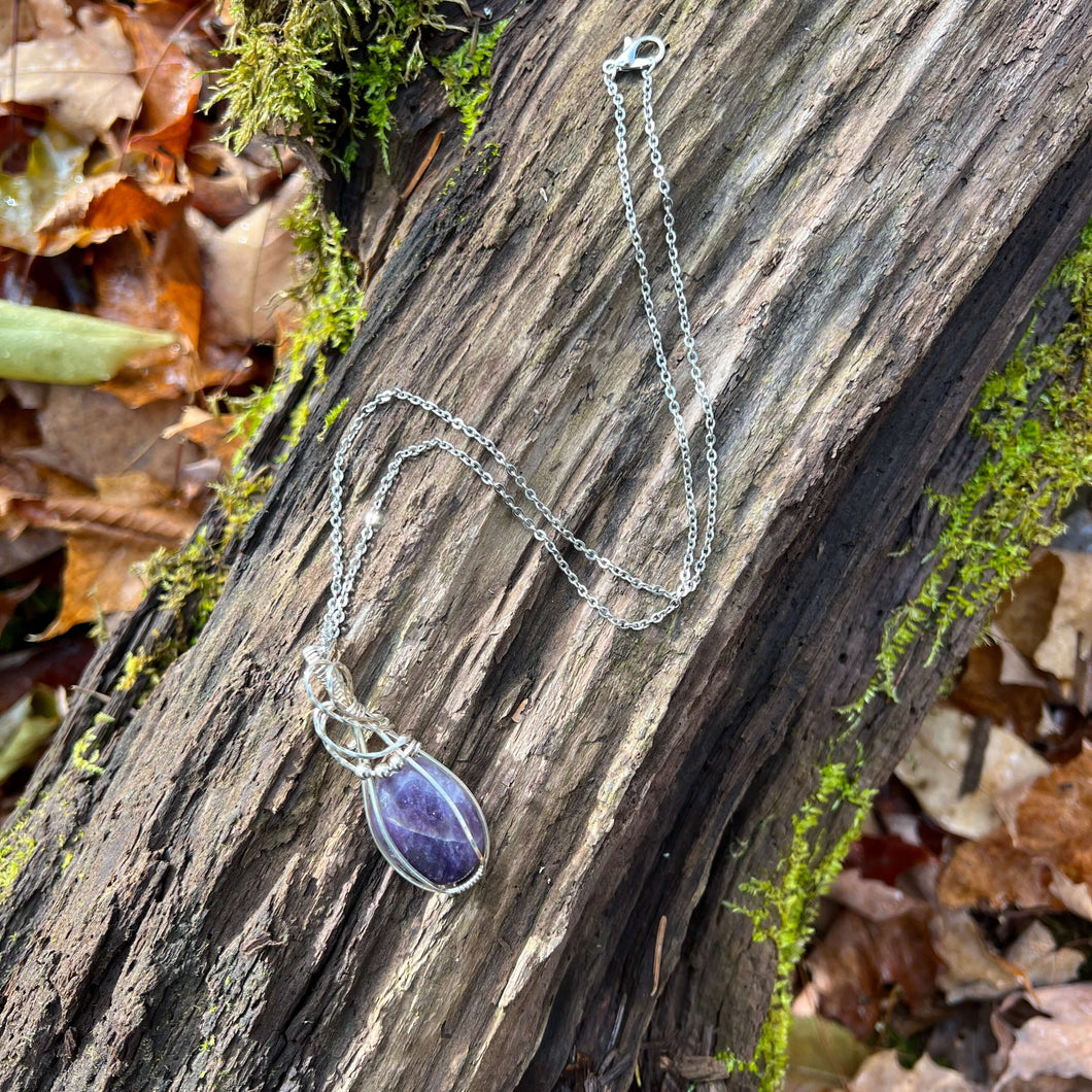 Silver Wire Wrapped Amethyst Pendant