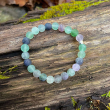 Load image into Gallery viewer, Fluorite Frosted Bead Bracelet This bracelet is made with high-quality Frosted Fluorite stones which bring intuition and stability to the wearer. Zodiac Sign: Capricorn. Chakra: Heart. Handmade with authentic crystals and gemstones in Minneapolis, MN.
