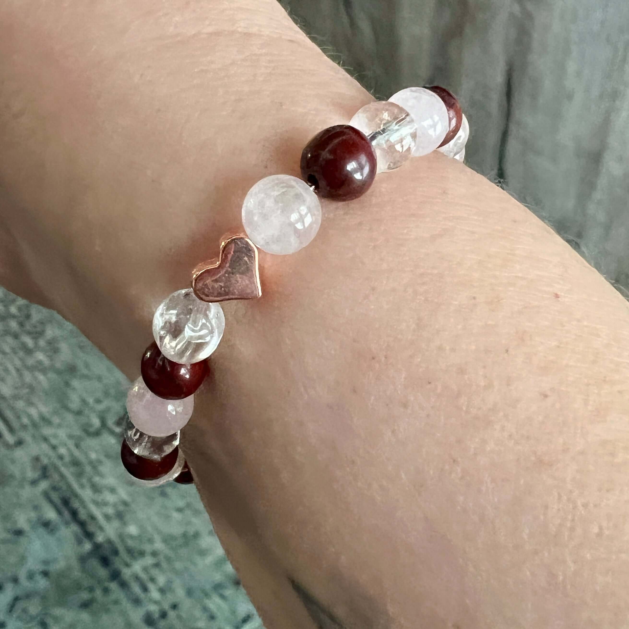 Valentine's Bracelet Spread some love this Valentine’s season with this cute bracelet made with Rose Quartz, Clear Quartz, and Red Jasper stones. The energy of these stones are full of love - for others AND for yourself! Plus the Red Jasper will help you
