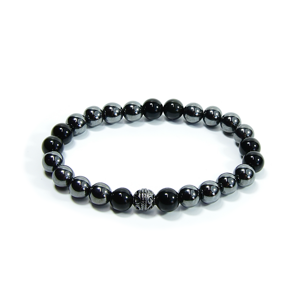 Hematite and Black Obsidian Bead Bracelet