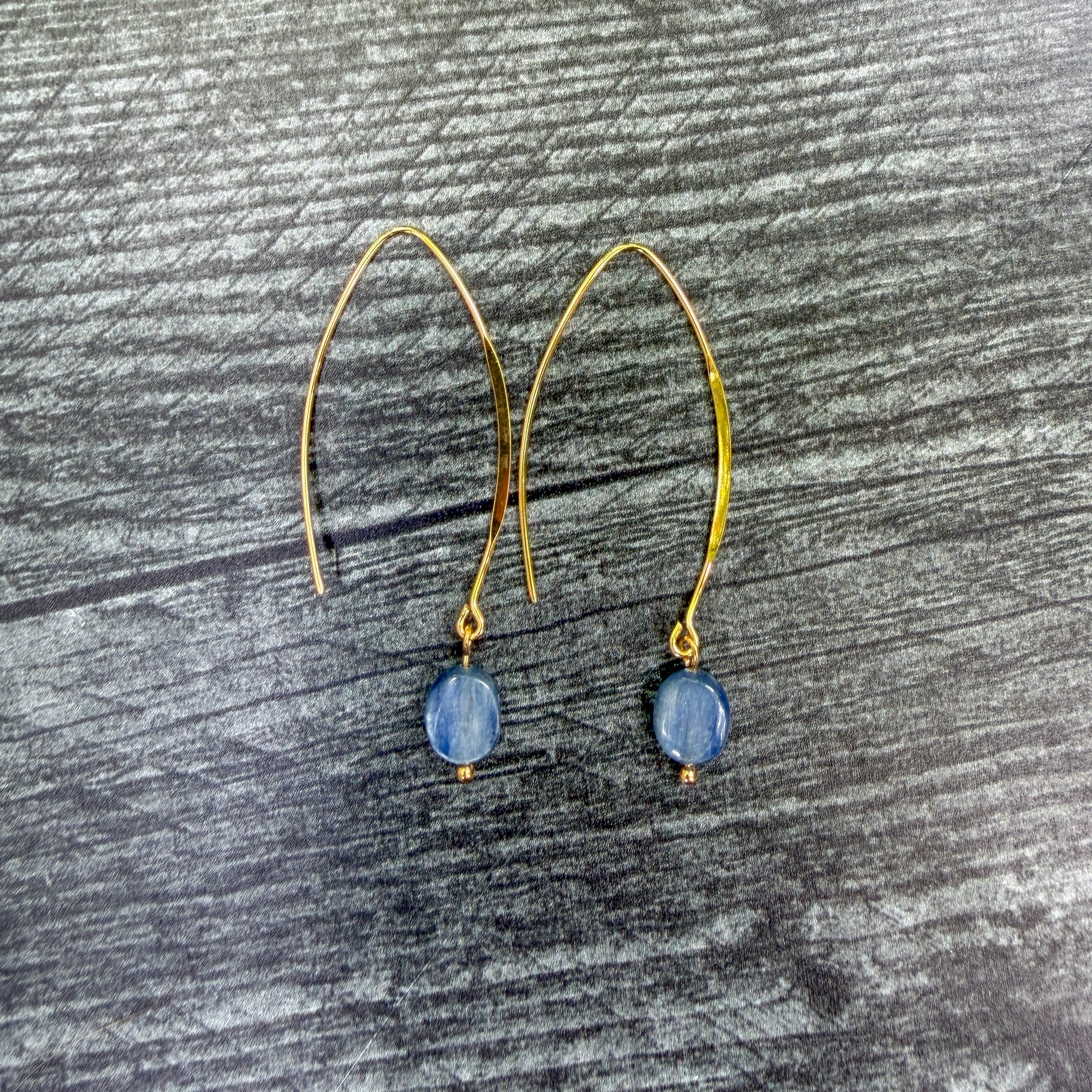 Grade AAA Kyanite earrings with gold-plated stainless steel elongated ear wires