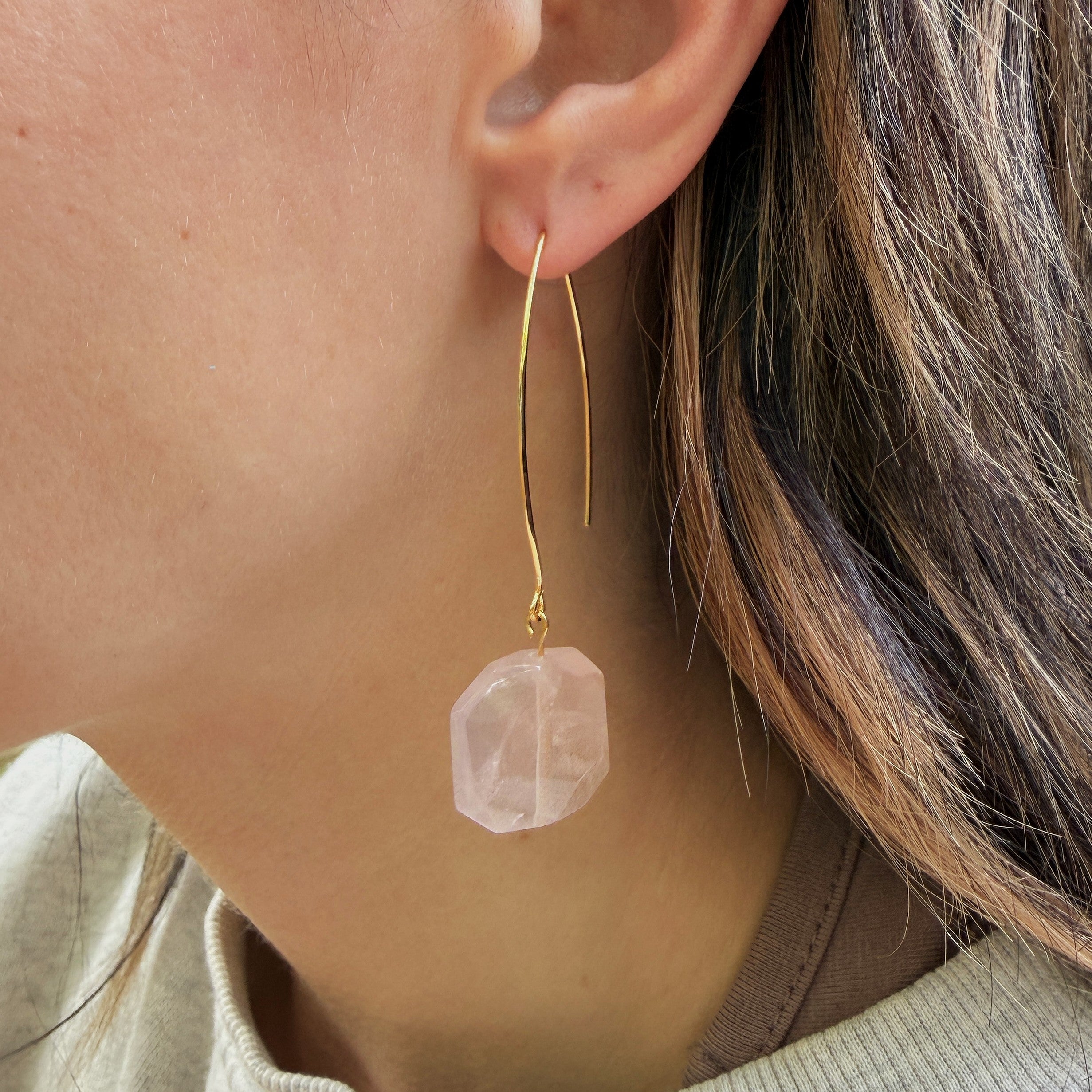 Rose Quartz Earrings - Natural Gemstone Earrings