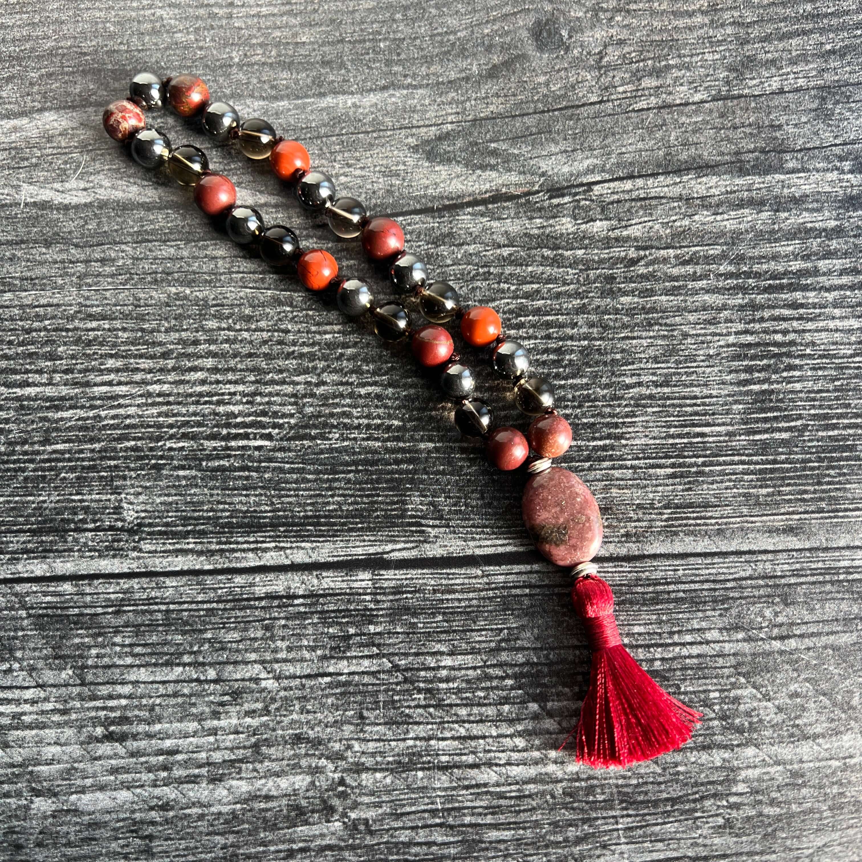 Red Jasper & Hematite Root Chakra Mala Bracelet | Grounding Stabilizer