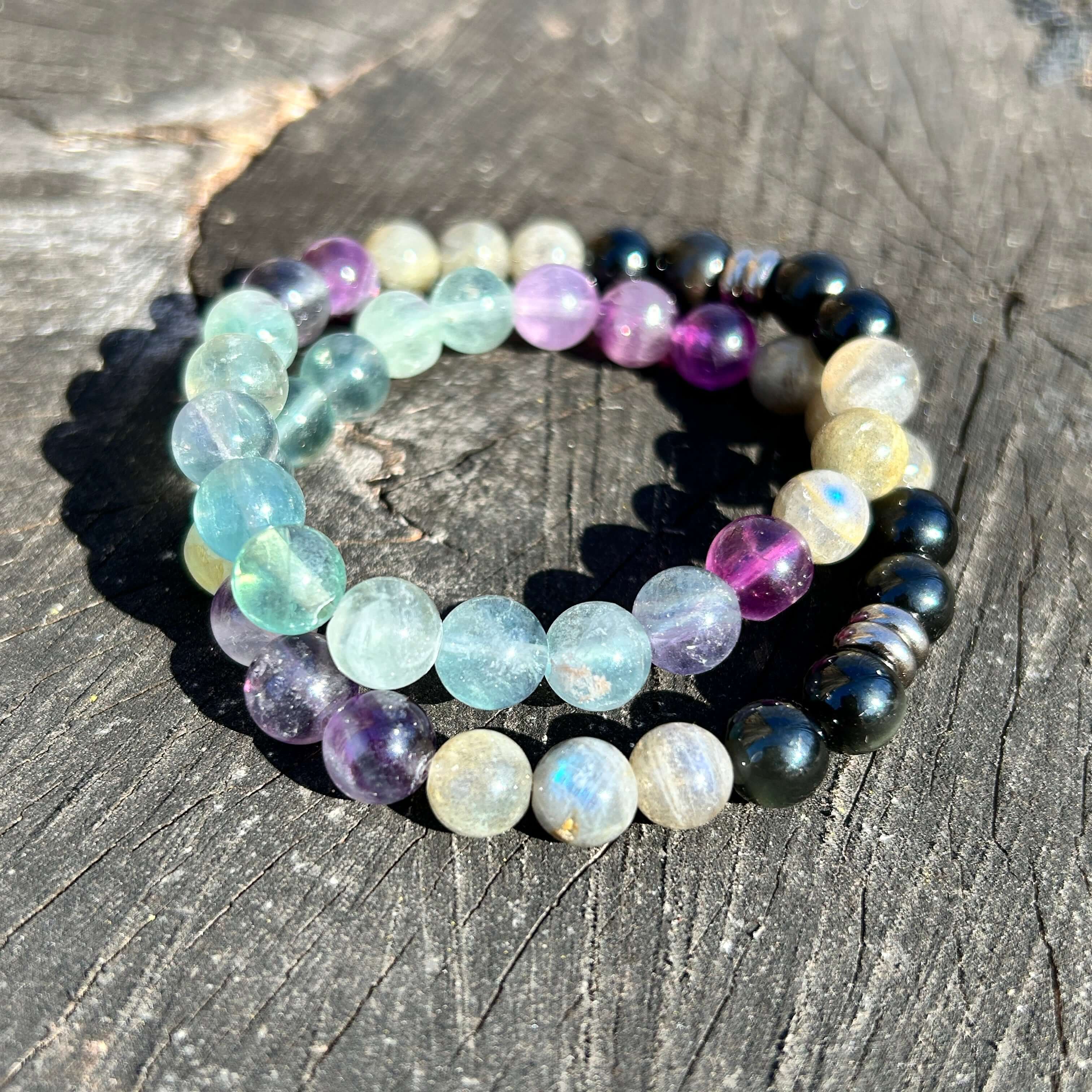 Aurora Borealis Bracelet | Fluorite Labradorite Obsidian