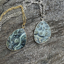 Load image into Gallery viewer, Kambaba Jasper Slice Necklace This necklace is made with a high-quality Kambaba Jasper stone which brings grounding and protection to the wearer. Kambaba Jasper calms the mind and promotes feelings of peace, reduces fear and increases self worth, bringing
