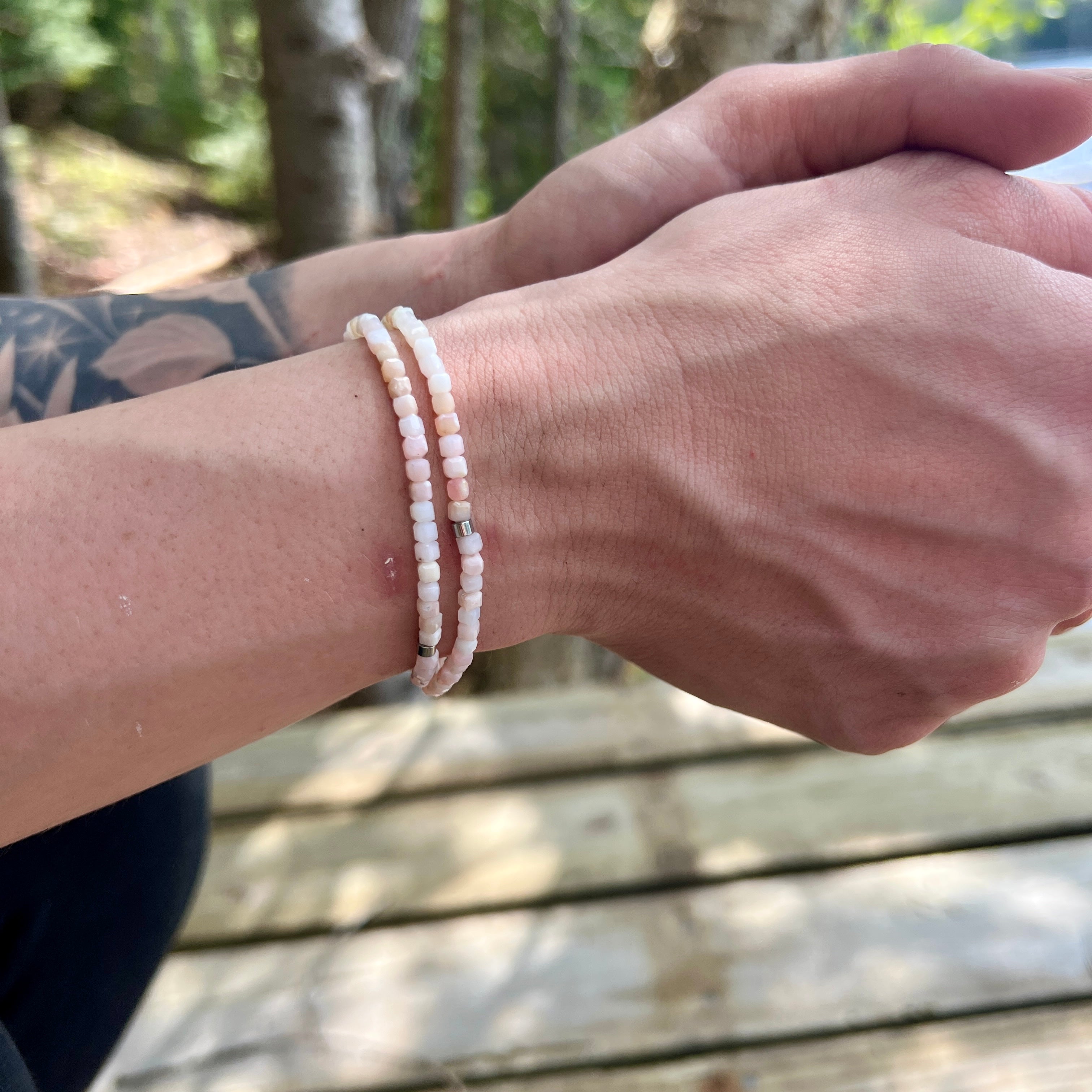 Pink Opal Cube Bracelet - Subtle Radiance Collection