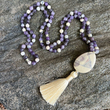 Load image into Gallery viewer, Third Eye Chakra Mala The Third Eye Chakra Mala is designed to help you tune into your inner voice and intuition. Handmade with multiple forms of matte Amethyst and Porcelain Jasper stones, the Third Eye Chakra Mala provides the wearer with energy that al
