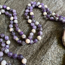 Load image into Gallery viewer, Third Eye Chakra Mala The Third Eye Chakra Mala is designed to help you tune into your inner voice and intuition. Handmade with multiple forms of matte Amethyst and Porcelain Jasper stones, the Third Eye Chakra Mala provides the wearer with energy that al
