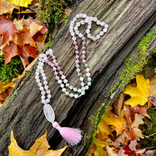 Load image into Gallery viewer, Loving Growth Mala Introducing our exquisite Loving Growth Mala Necklace crafted with high-quality Rose Quartz, Lepidolite, Pink Zebra Jasper, and Dendritic Opal. This beautifully designed mala is not just a piece of jewelry; it&#39;s a spiritual companion th
