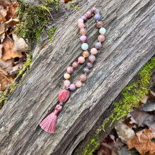 Load image into Gallery viewer, Moonstone and Mookaite Mala Bracelet Elevate your spirit with a handcrafted Moonstone and Mookaite Mala Bracelet, a harmonious blend of these two powerful gemstones which will bring the user a sense of inner growth and enhanced intuition.
