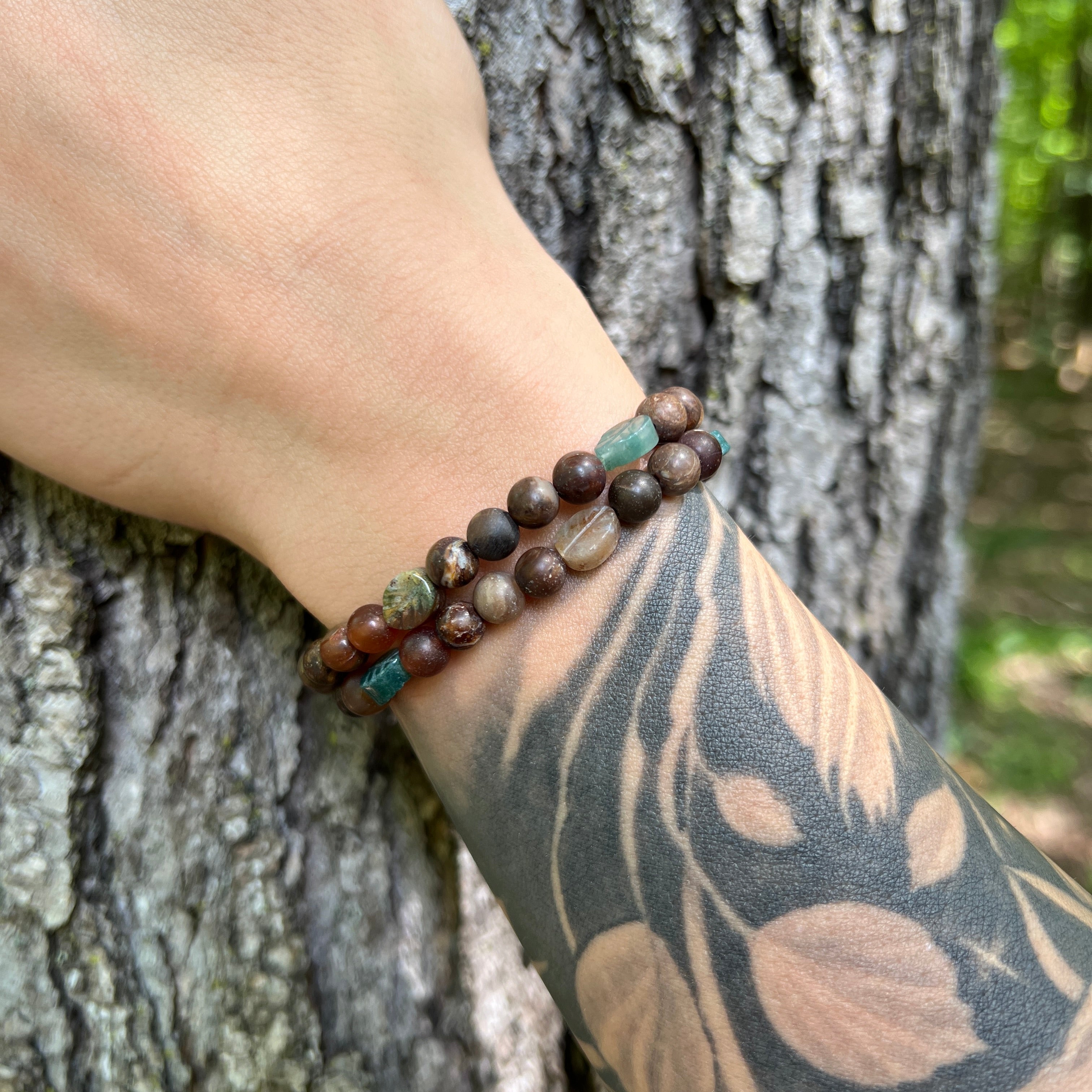 Turning Leaves Bracelet | Agate and Wood Opal