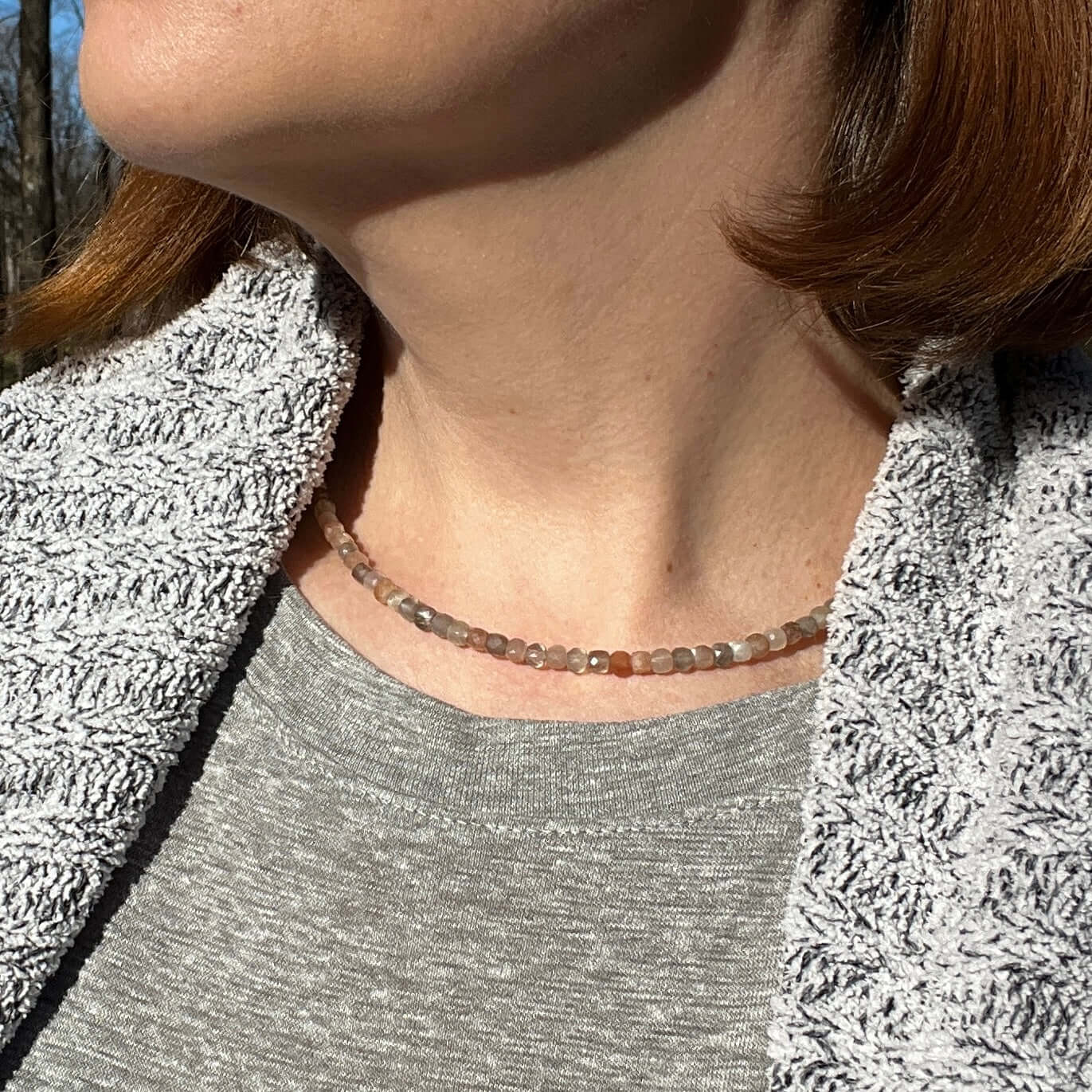 Moonstone Cube Necklace This necklace is made with high-quality Moonstone beads which bring inner growth to the wearer. A stone for “new beginnings”, Moonstone is a stone of inner growth and strength. It soothes emotional instability and stress, and stabi