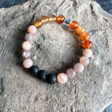 Load image into Gallery viewer, Cancer Zodiac Bracelet The Cancer Zodiac Bracelet is created with a combination of Carnelian, Moonstone, and Lava beads, which resonate with the sensitive, nurturing qualities associated with this zodiac sign.
