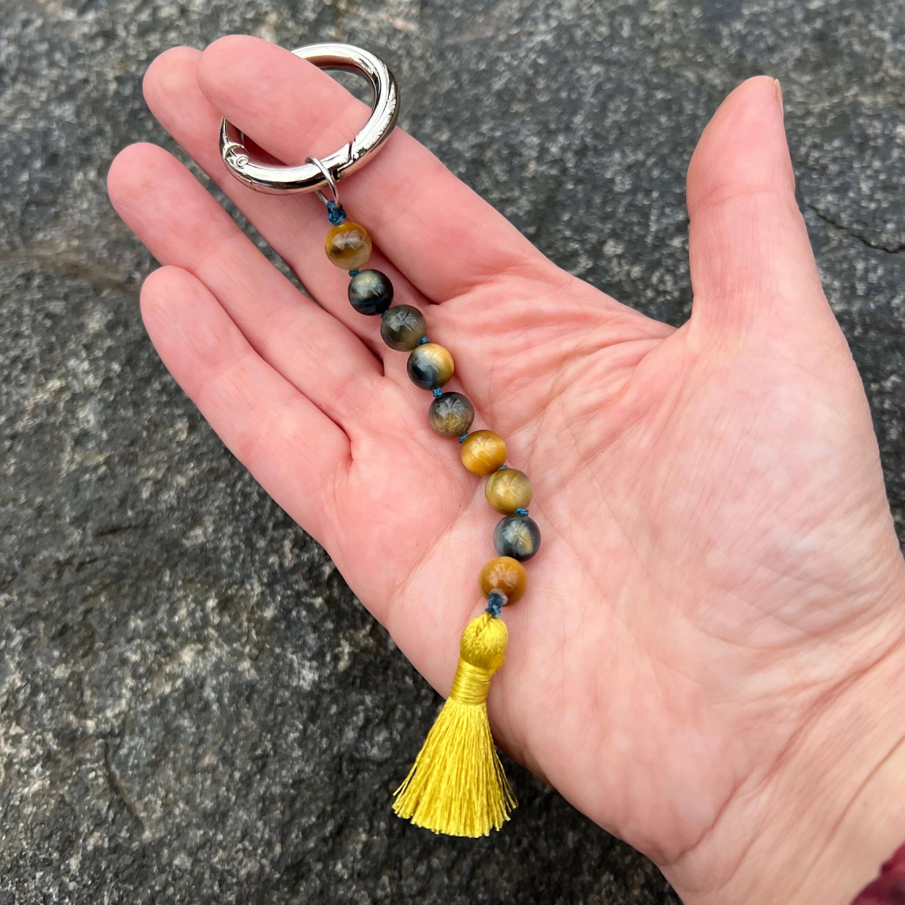 Blue & Blonde Tiger Eye Gemstone Keychain