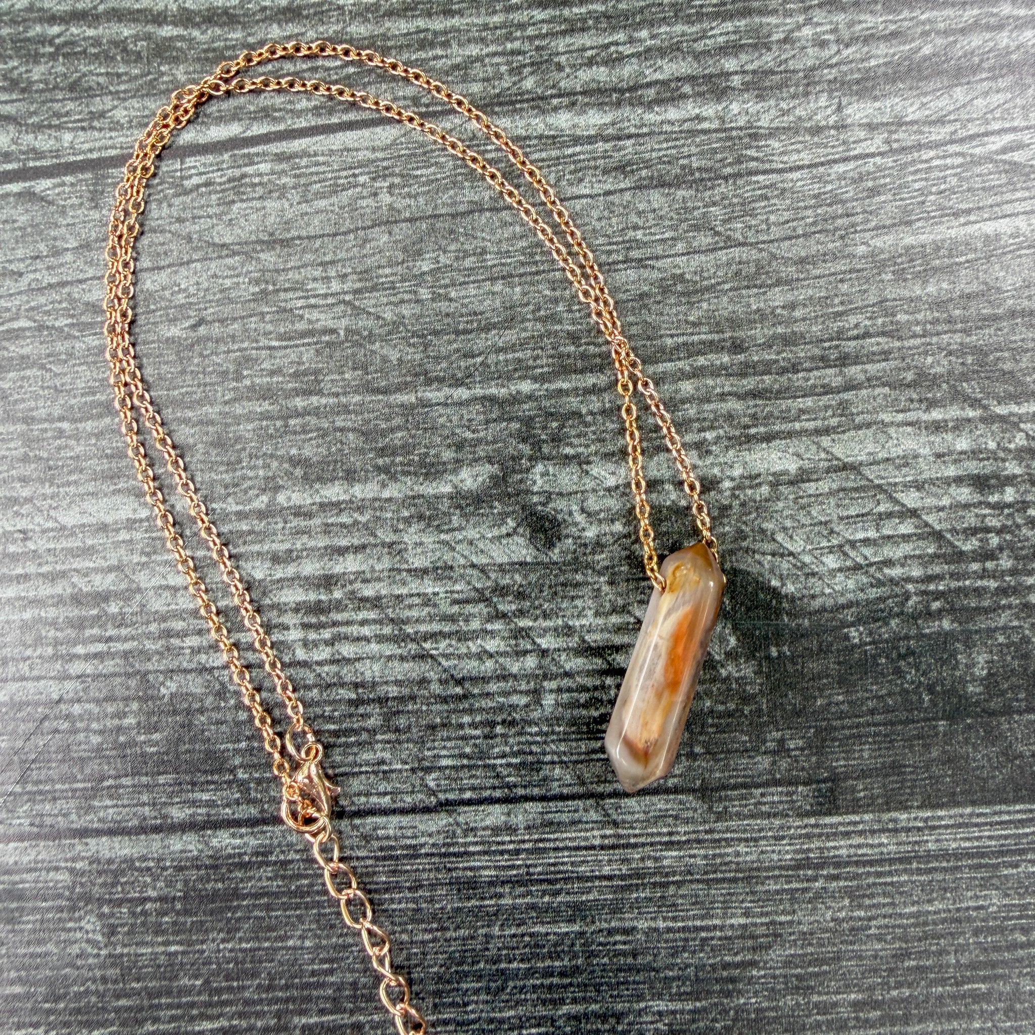 Petrified Wood Agate Point Necklace - Earth Points Collection