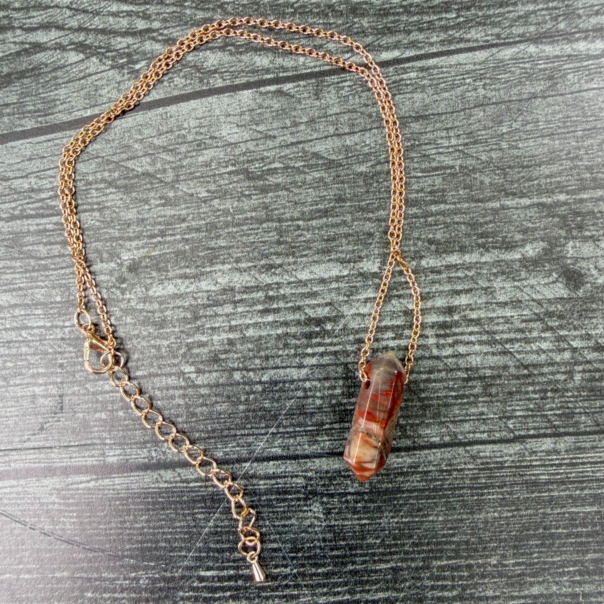 Petrified Wood Agate Point Necklace - Earth Points Collection