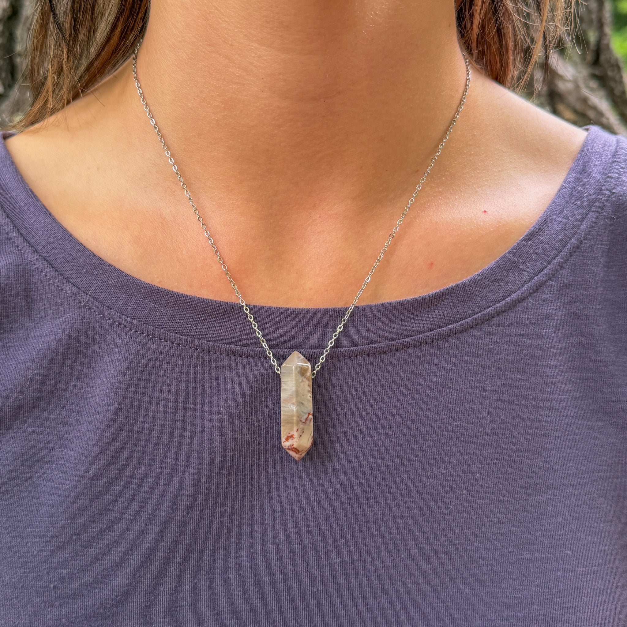 Petrified Wood Agate Point Necklace - Earth Points Collection