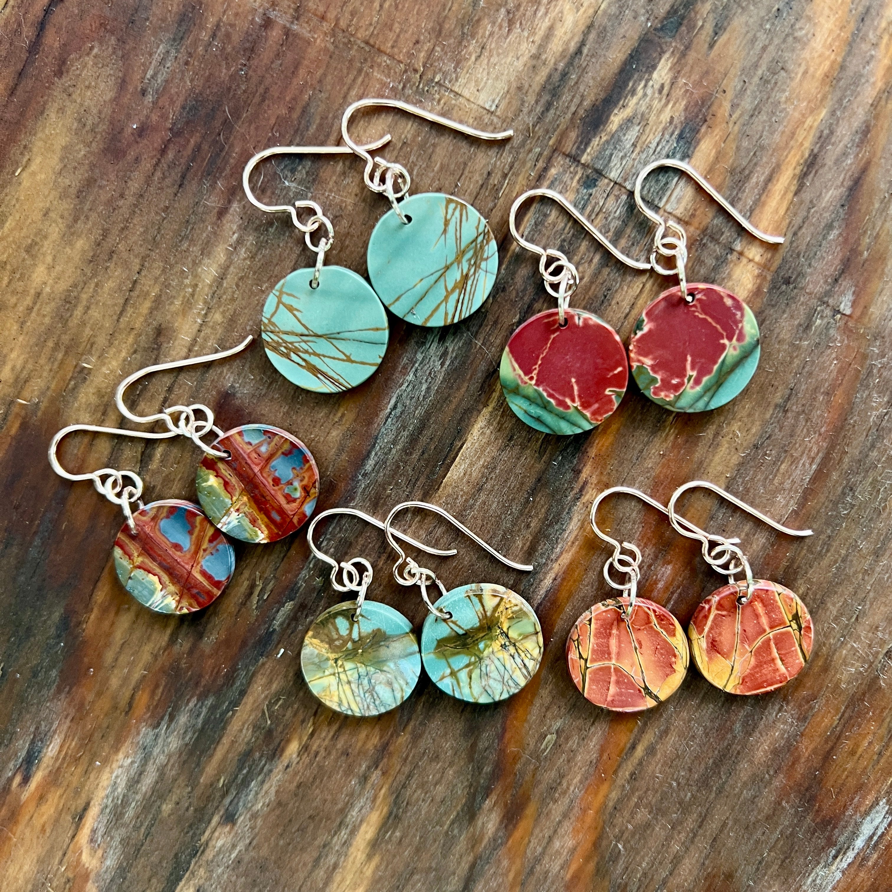Red Creek Jasper Earrings – Rose Gold Hooks, 18mm Gemstone