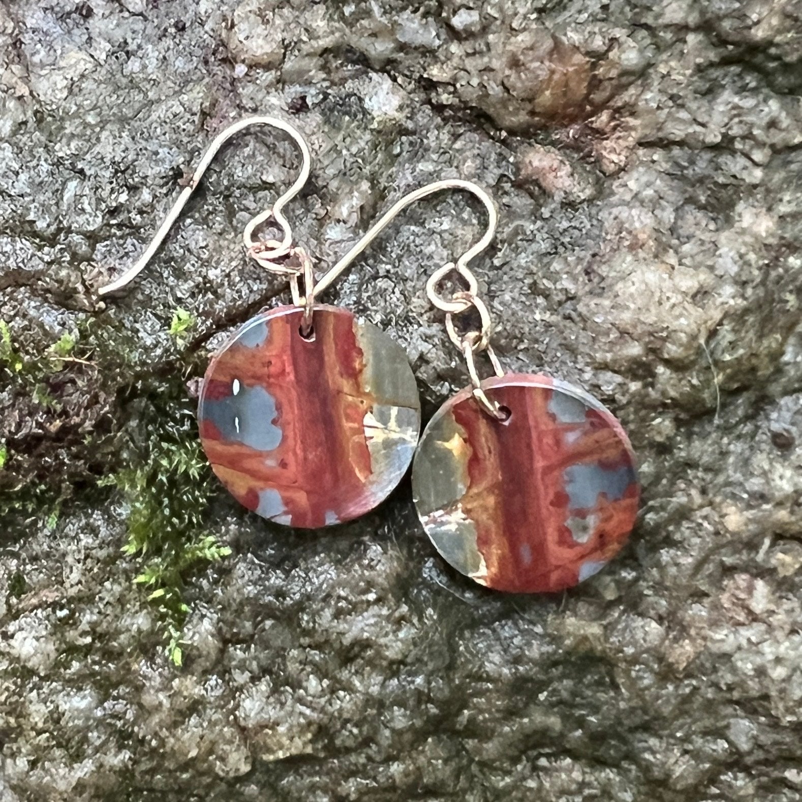 Red Creek Jasper Earrings – Rose Gold Hooks, 18mm Gemstone