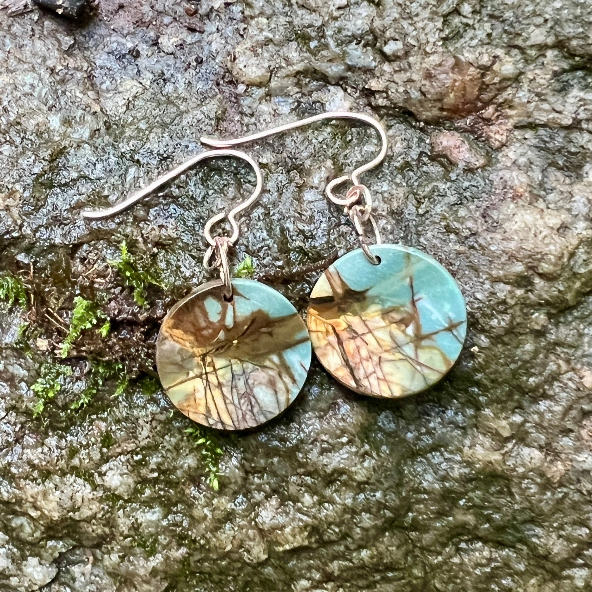 Red Creek Jasper Earrings – Rose Gold Hooks, 18mm Gemstone
