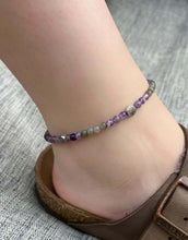 Load image into Gallery viewer, Amethyst and Labradorite Beaded Anklet This anklet is made with high-quality Amethyst and Labradorite stones which bring serenity and strength when facing change. Zodiac Signs: Sagittarius, Scorpio, and Leo. Chakras: Third Eye &amp; Crown. Handmade with authe
