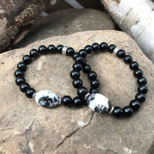 Load image into Gallery viewer, Black Obsidian and Zebra Jasper focal bead
