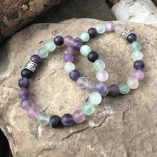 Load image into Gallery viewer, Fluorite Frosted Bead Bracelet This bracelet is made with high-quality Frosted Fluorite stones which bring intuition and stability to the wearer. Zodiac Sign: Capricorn. Chakra: Heart. Handmade with authentic crystals and gemstones in Minneapolis, MN.
