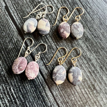Load image into Gallery viewer, Porcelain Jasper Earrings These earrings are made with high-quality Porcelain Jasper gemstones which bring peace and confidence to the wearer. Zodiac Sign: Virgo. Chakras: Root and Heart. Handmade with authentic crystals &amp; gemstones in Minneapolis, MN.
